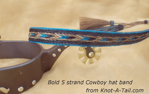 Bandeau Chapeau Western Cowboy Marron Et Rose - Pompons Tressés Crin De Cheval - Réglable