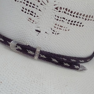 Horsehair hat band, BLACK-WHITE, Elegant, 3-Piece side buckle, No tassel, horsehair Cowboy hat band, Western hat band, 3/8&quot; strand hat band