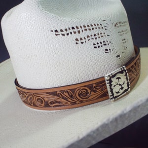Leather hat band, natural brown, hand-carved,All leather, Western hat band,  Cowboy hat band, Rodeo, So IMPRESSIVE Stetson Perfect