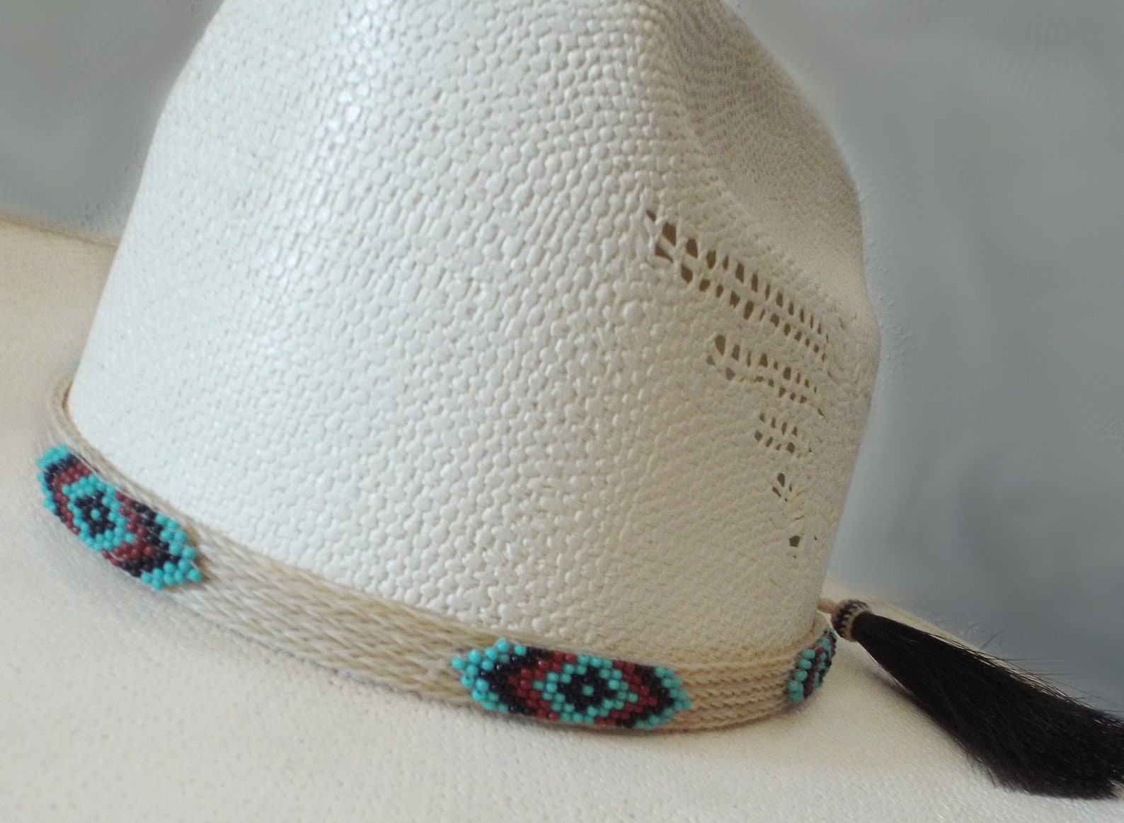 Hat Band Beaded on White Horsehair Hat Band BOLDEST Colors Etsy