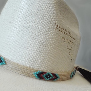 Hat band, beaded on White horsehair hat band, BOLDEST colors,  Western horsehair hat band, Cowboy hat band, Rodeo hat band, Southwest design
