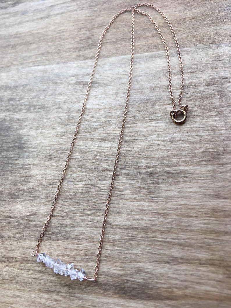 Herkimer Diamond Quartz Gemstone Bar \u2022 Rose Gold Filled Bar Necklace \u2022 April Birthstone \u2022 Gorgeous Double Terminated Herkimer Quartz \u2022