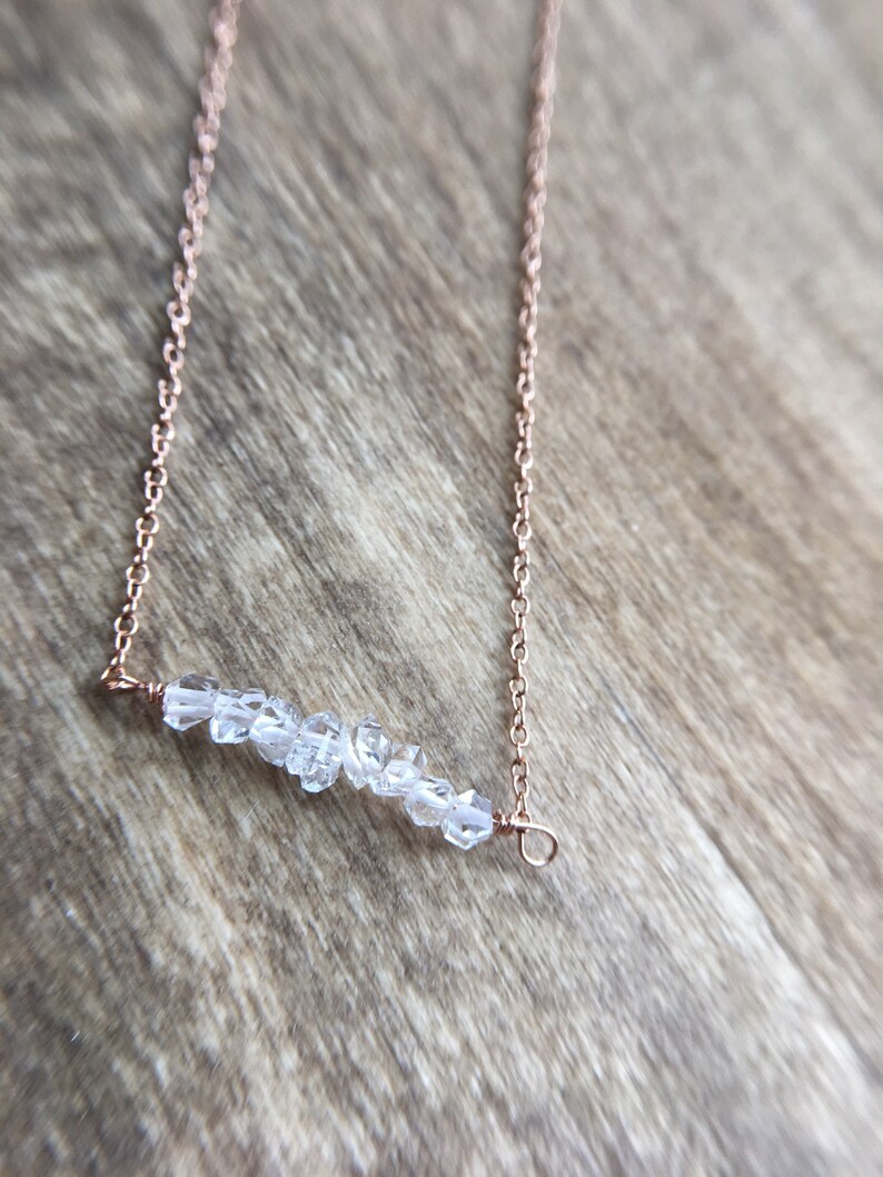 Herkimer Diamond Quartz Gemstone Bar \u2022 Rose Gold Filled Bar Necklace \u2022 April Birthstone \u2022 Gorgeous Double Terminated Herkimer Quartz \u2022
