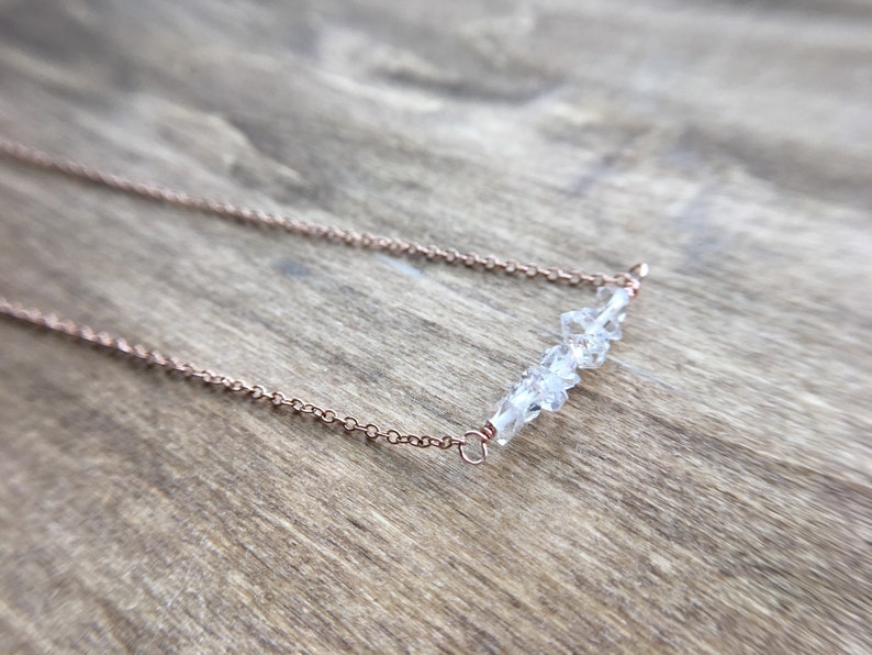 Herkimer Diamond Quartz Gemstone Bar \u2022 Rose Gold Filled Bar Necklace \u2022 April Birthstone \u2022 Gorgeous Double Terminated Herkimer Quartz \u2022