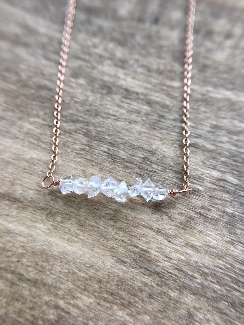 Herkimer Diamond Quartz Gemstone Bar \u2022 Rose Gold Filled Bar Necklace \u2022 April Birthstone \u2022 Gorgeous Double Terminated Herkimer Quartz \u2022