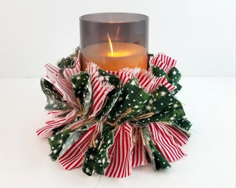 Red And Green Candle Ring, Christmas Candle Rings, Christmas Candle Wreath, Red Christmas Decor