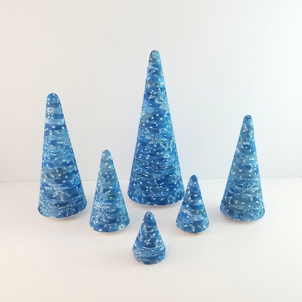 Blue and White Trees, Blue With White Snowflake Trees, Blue Cone Trees, Blue Christmas Decor