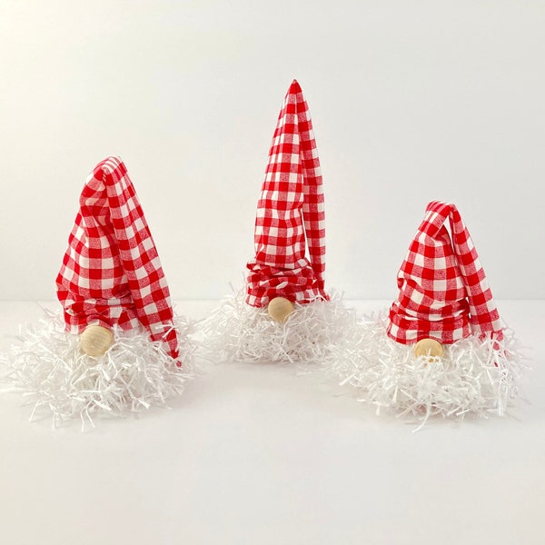 Red And White Checkered Gnomes, Gnomes With Hat, Red Gnome Decor, Slouchy Hat Gnomes, Red Checkered Gnomes