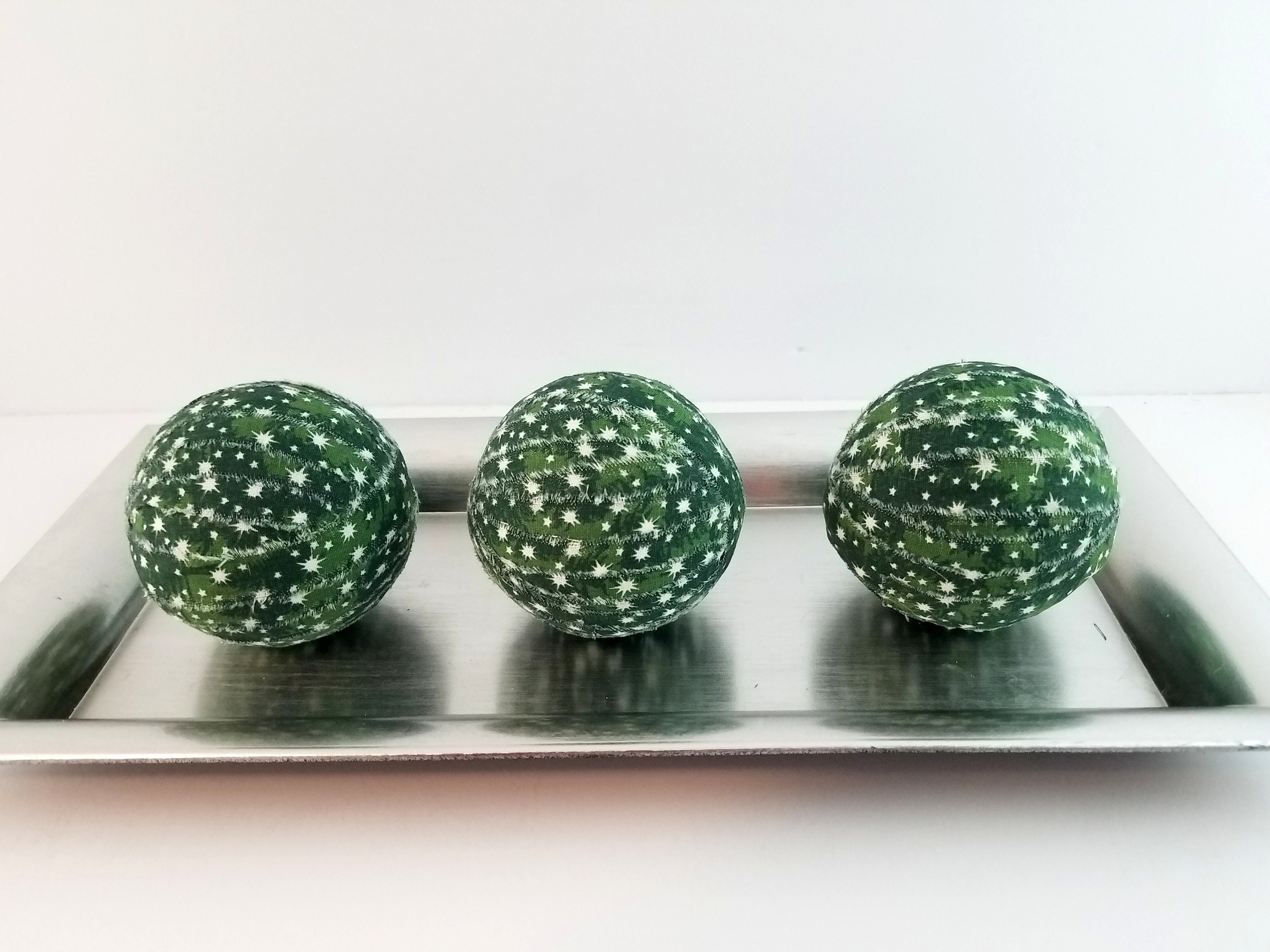 Green and White Decorative Balls, Green Bowl Fillers, Green Home Decor, Green Tiered Tray