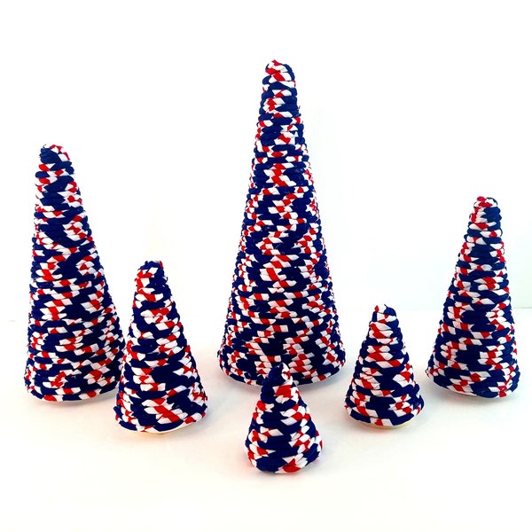 Patriotic Trees, Red White Blue Trees, USA Cones, Centerpiece Tree, Patriotic Cone Tree, Americana Home Decor