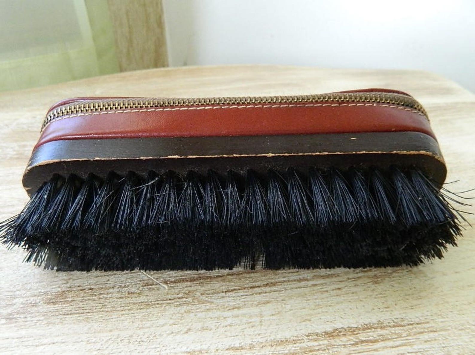 Vintage Leather Shoe Brush with Zippered Compartment Vintage Etsy