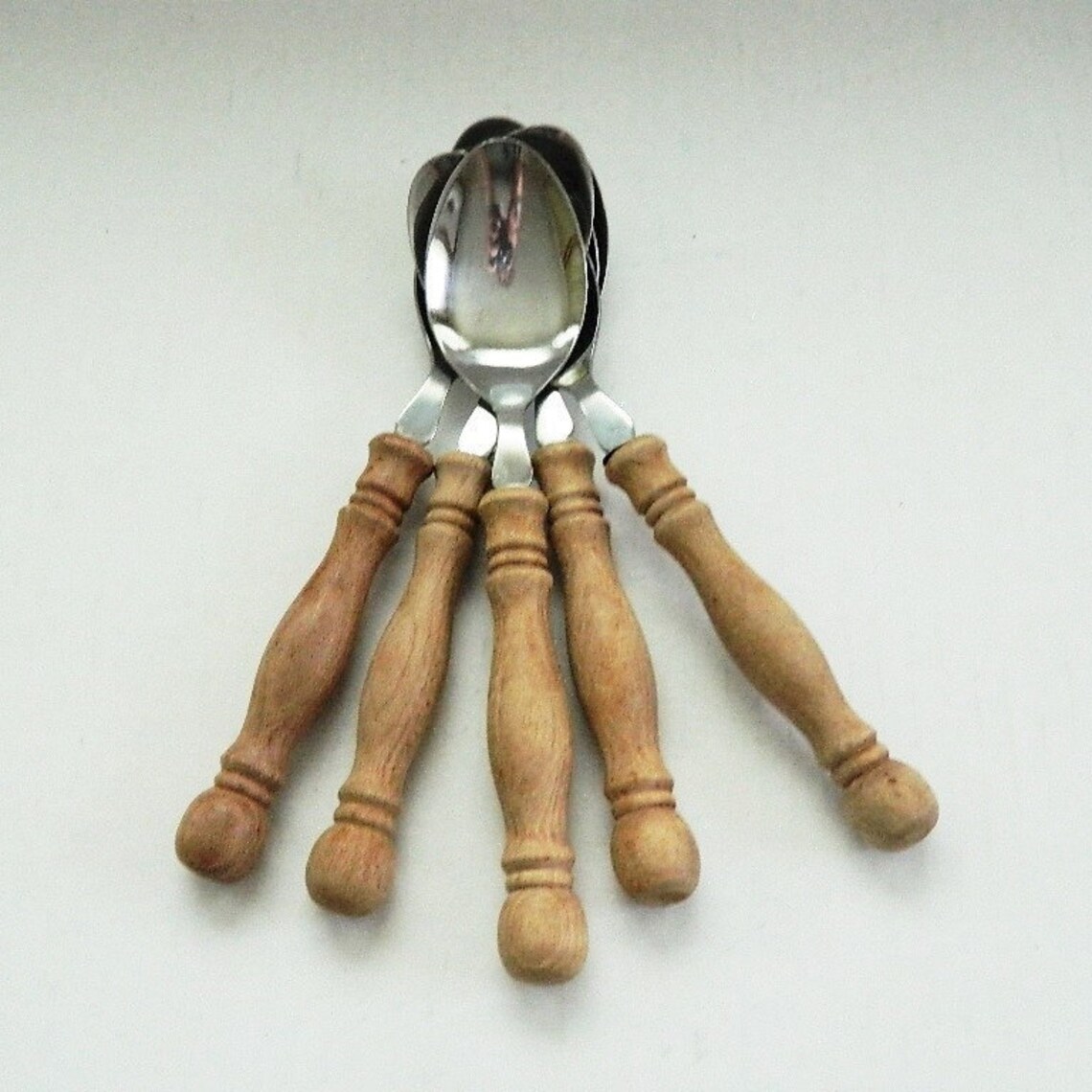 Wood Handled Ice Cream Spoons Set of 5 Vintage Serving Spoons Etsy