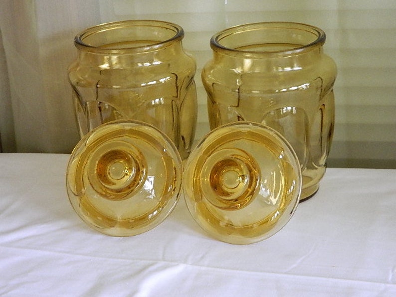 Vintage Amber Glass Canister Set Mid Century Amber Glass Etsy