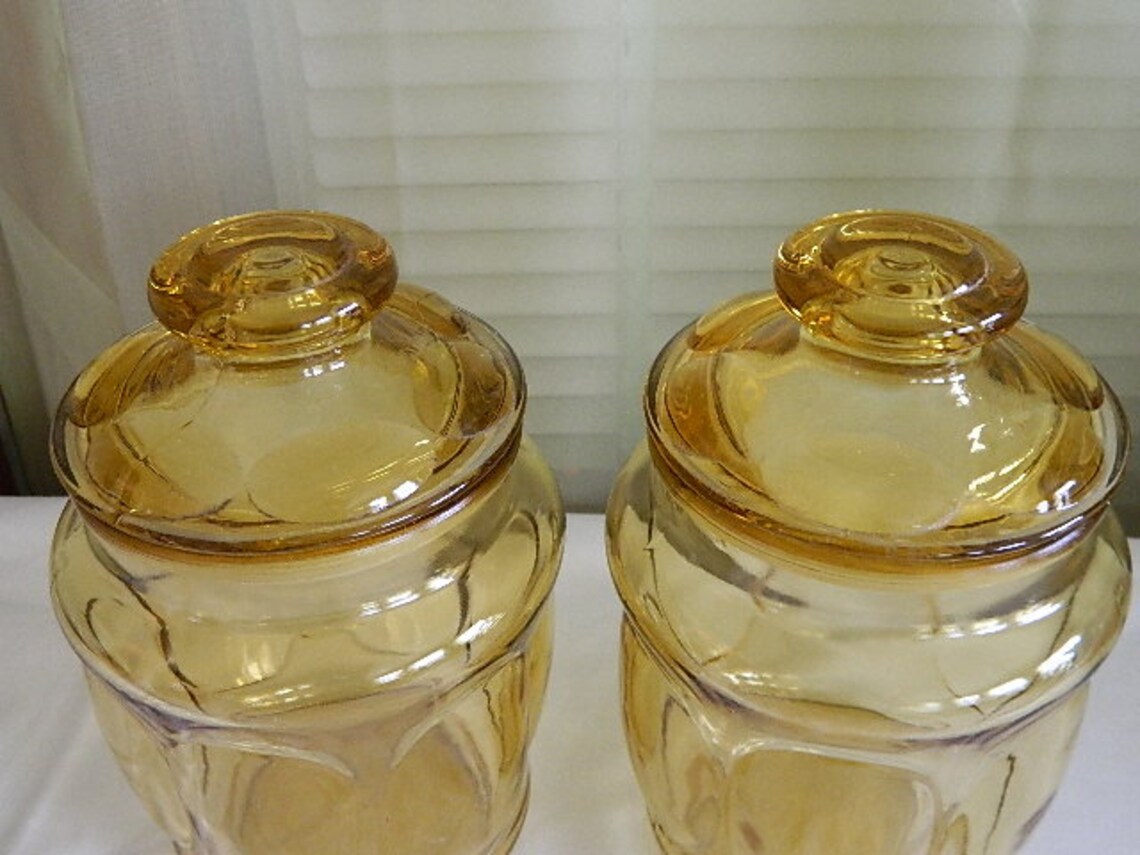 Vintage Amber Glass Canister Set Mid Century Amber Glass Etsy