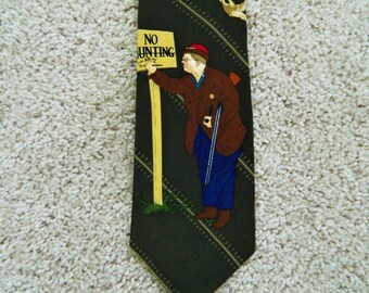 100% Silk Classic Size Necktie Saturday Evening Post 1998 No Hunting Novelty Geese Mens Vintage Accessories