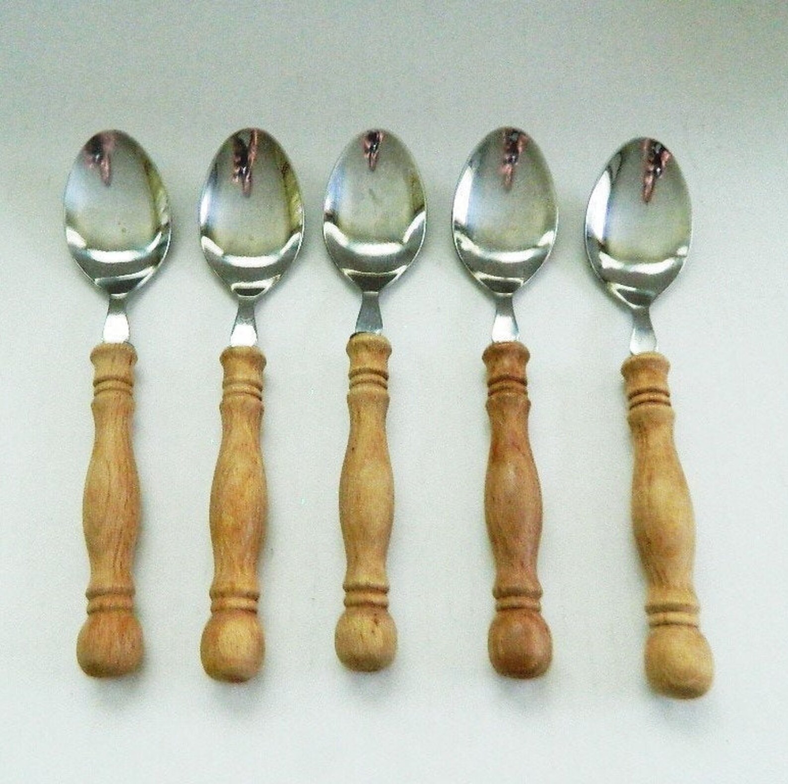 Wood Handled Ice Cream Spoons Set of 5 Vintage Serving Spoons Etsy