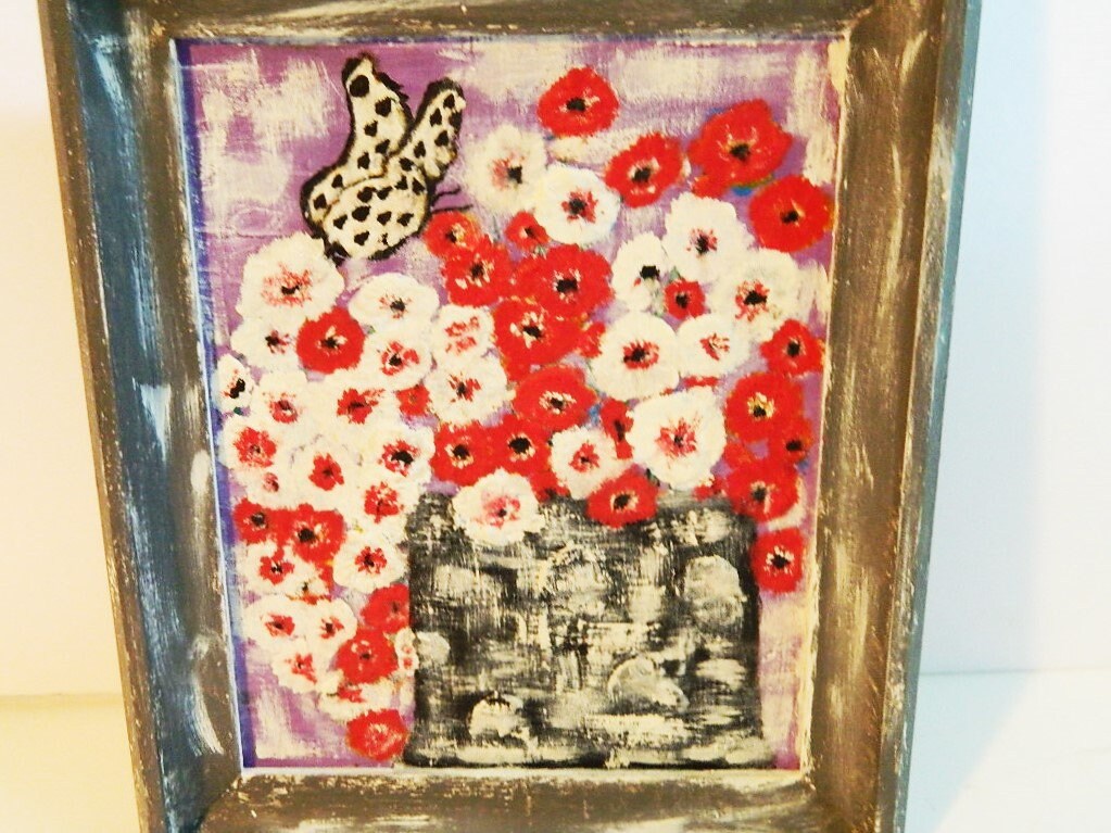 Framed Acrylic Painting Canvas Board 12x12 Floral Bouquet Etsy