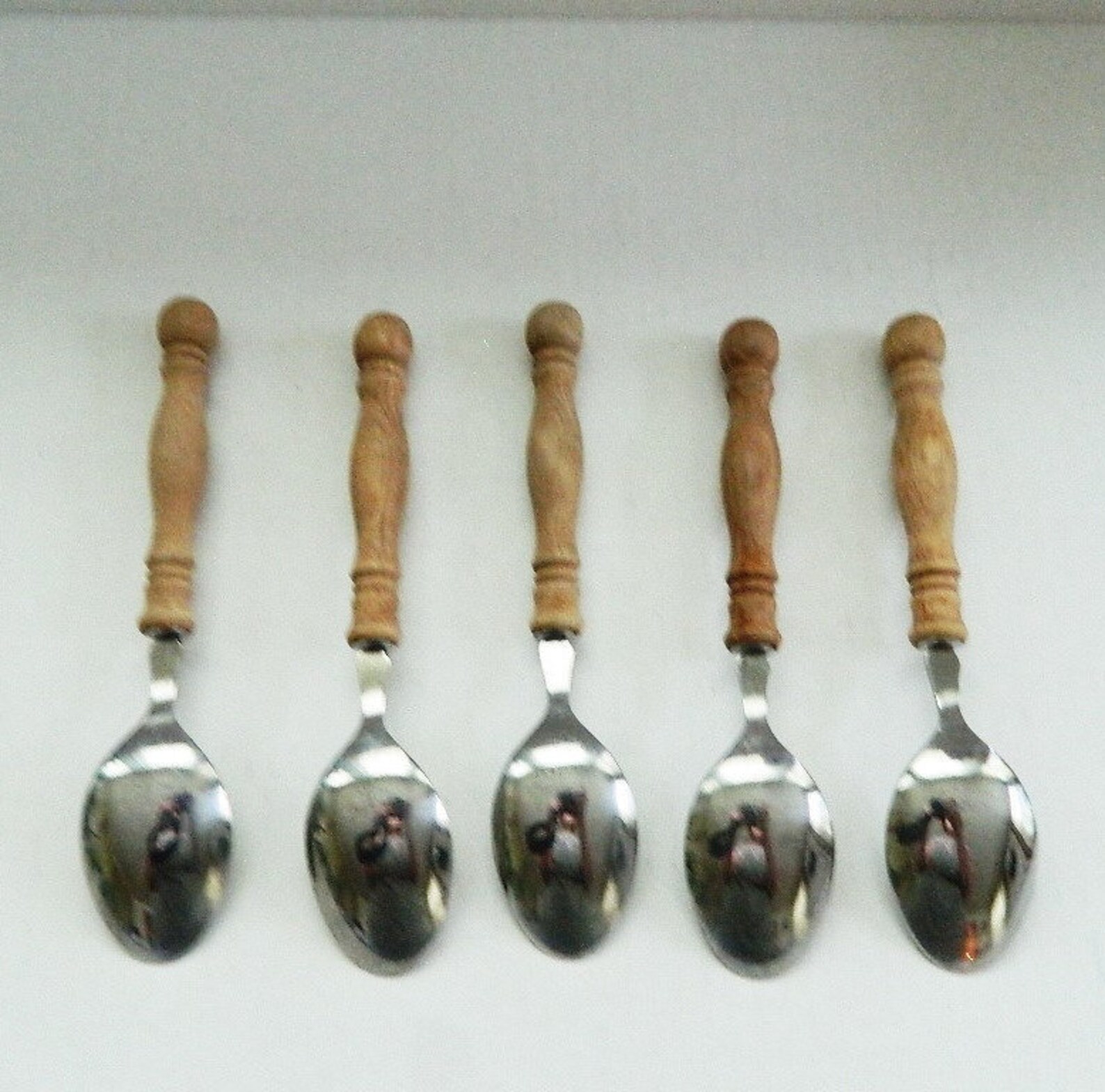 Wood Handled Ice Cream Spoons Set of 5 Vintage Serving Spoons Etsy