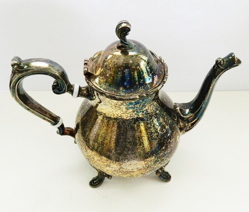 Leonard Silver Plated Teapot Coffeepot Footed Tarnished Patina Etsy