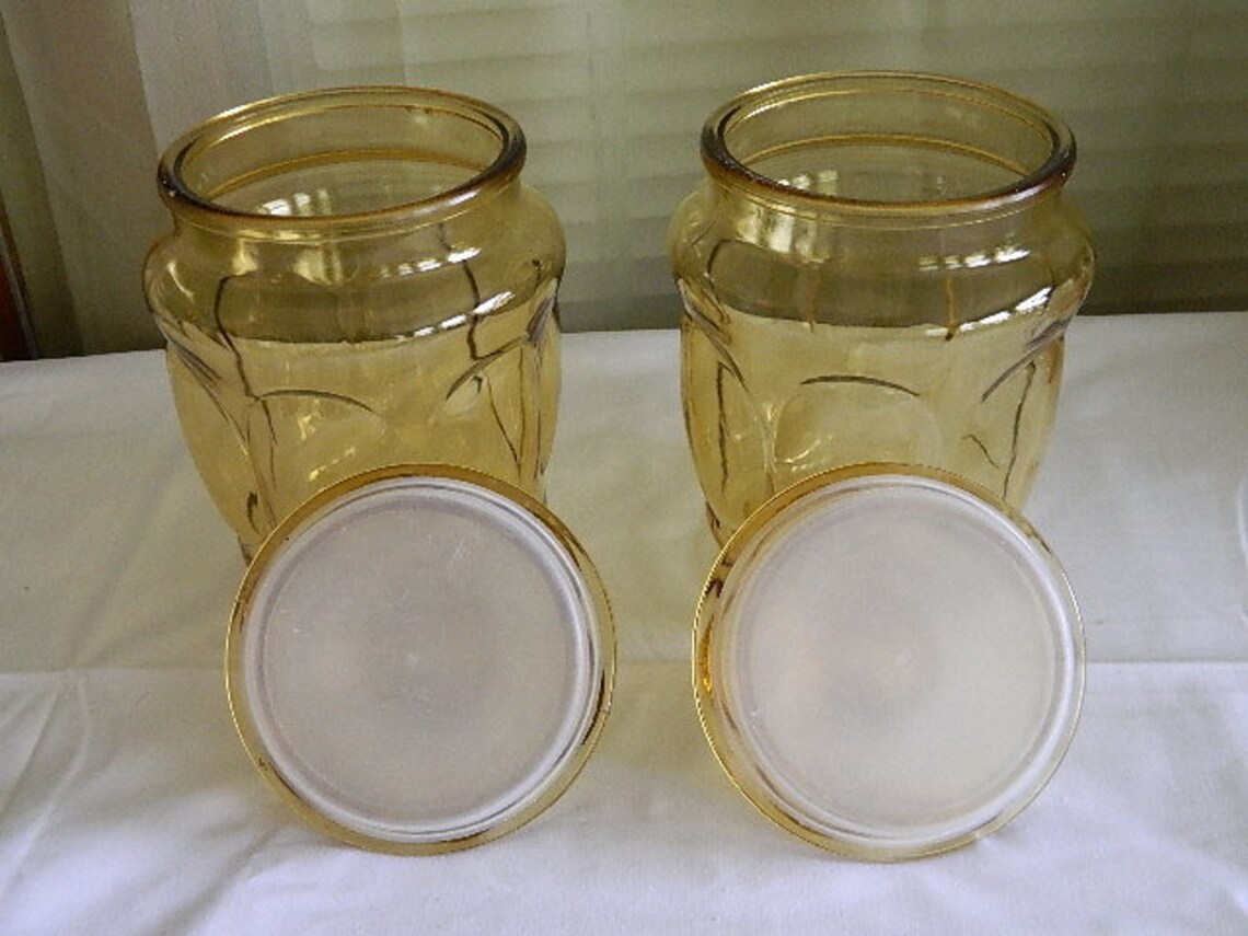 Vintage Amber Glass Canister Set Mid Century Amber Glass Etsy