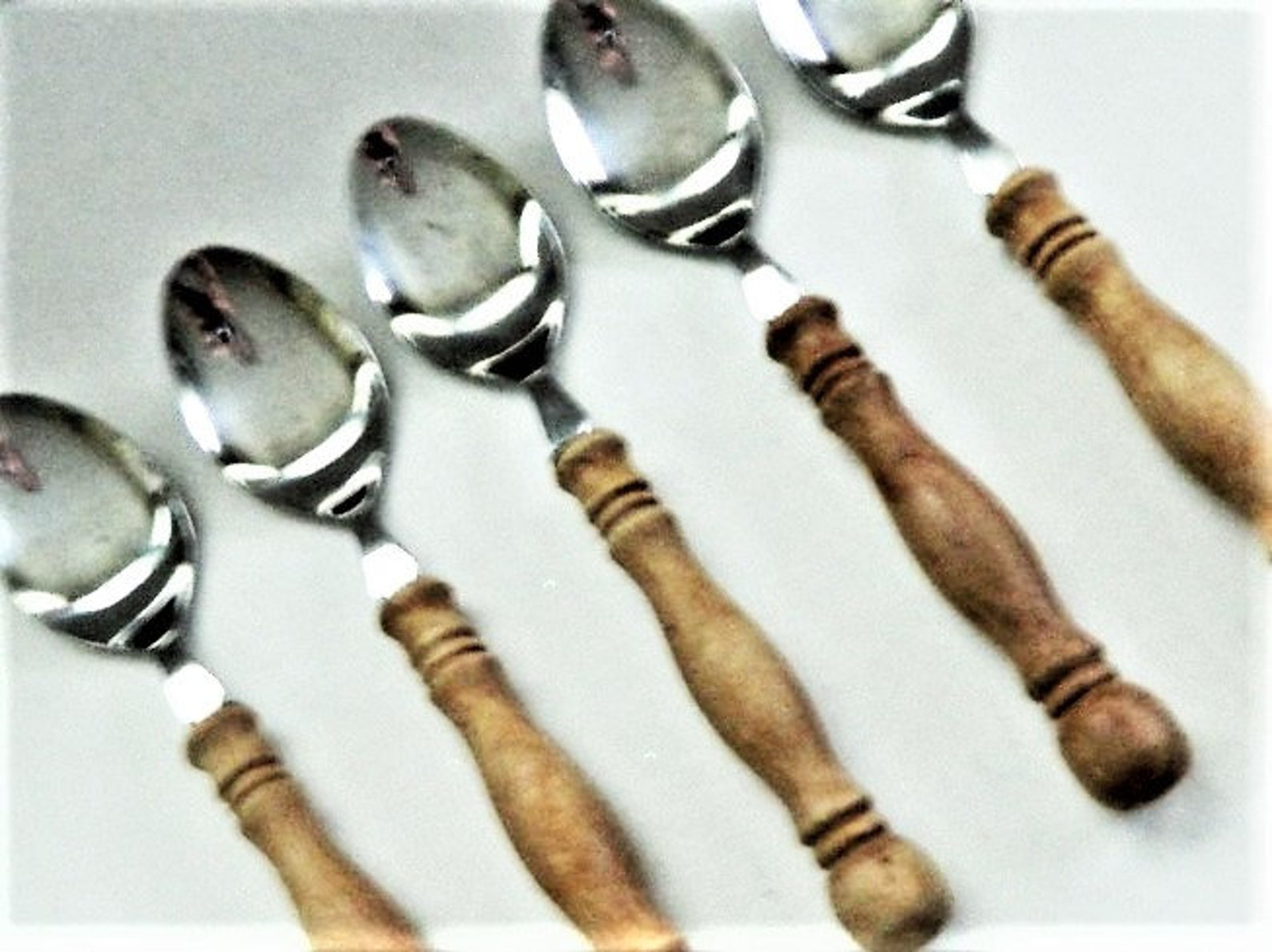 Wood Handled Ice Cream Spoons Set of 5 Vintage Serving Spoons Etsy
