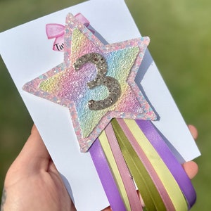 Rainbow Handmade Glitter Birthday Badge Pink & Gold / Silver Any Age Available Girls Rosette Birthday Party