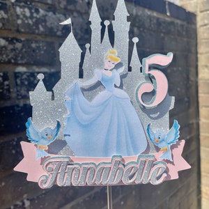 Disney Princess Cinderella Cake Topper, Glitter, Pink, Girls, Party Decor, Personalised Name, Any Age!