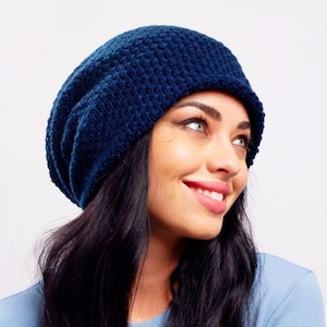 Slouchy Beanie with Cotton Lining Big Hair Cotton Lined Beanie Bad Hair Day Beanie Chemo hats for women Spring Summer Beanie Hat Blue