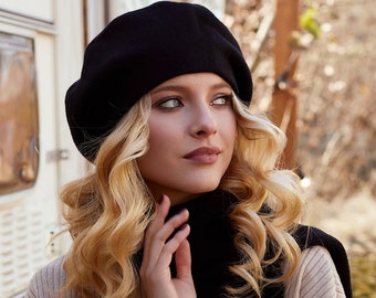 Ensemble écharpe béret noir pour femme, béret, écharpe, Tam, béret français Accessoires d'automne, ensemble Git pour femme, bonnet français pour femme Béret classique