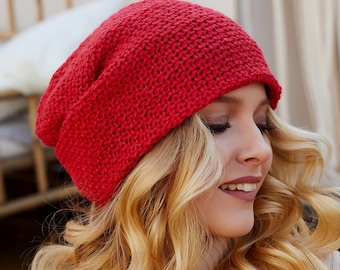 Oversized Knit Beanie for Women for Men, Cotton lined all seasons beanie, Slouchy Big Hat in Boho Style
