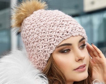 Pompom hat fleece lined-Pom pom hat-Winter hat for women-Knit Pom Hat-Pompom Beanie-Christmas gift for women-Bobble hat-Winter beanie-Beanie