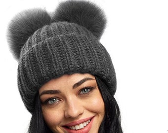 Women\'s French Style Double Layer Warm and Soft Knitted Beanie Hat Black Amazon.com: Women Double Layer Knitted Hats Winter Warm  main image 3