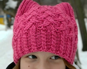 Pussyhat-Pussycat hat-Cat ears hat-Feminist Hat-Cat beanie-Pussy cat hat-Ears Hat-Winter cat hat-Womens march hat-Cat hat for women-beanie