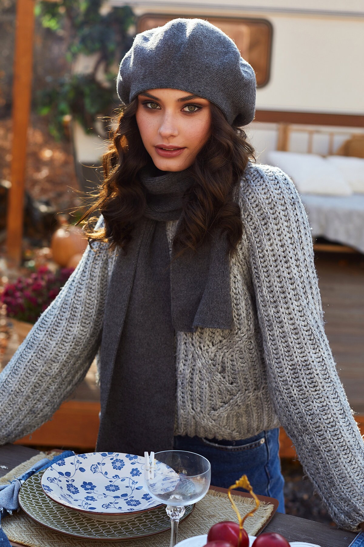 Black Beret Hat Scarf Set for Women, Beret, Scarf, Tam  display picture 3