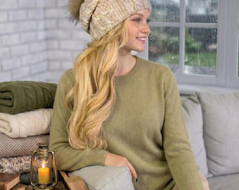 Slouchy beanie, Pom pom hat Beanie, Chunky Knit Hat With Fleece, women's winter hat. Christmas Gift  Knit Hat Fur Pom Pom Beanie Hat
