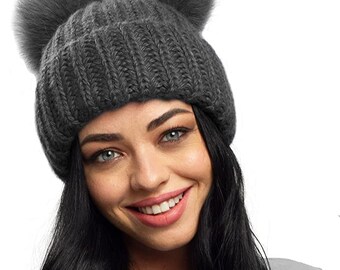 Wooly Hats Women Creekstone Bobble Hat Satin Lined Winter Beanie Hats For Women Girls Red Pom Poms
