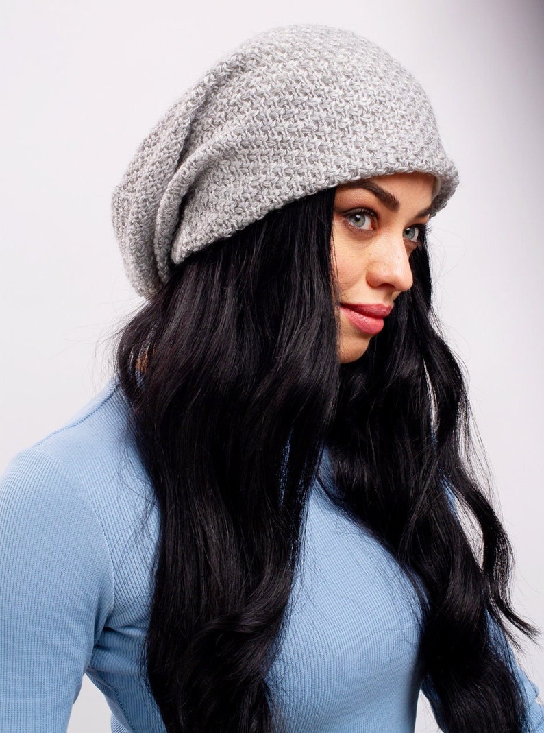 Slouchy Beanie with Cotton Lining Big Hair Cotton Lined Beanie Bad Hair Day Beanie Chemo hats for women Spring Summer Beanie Hat Gray