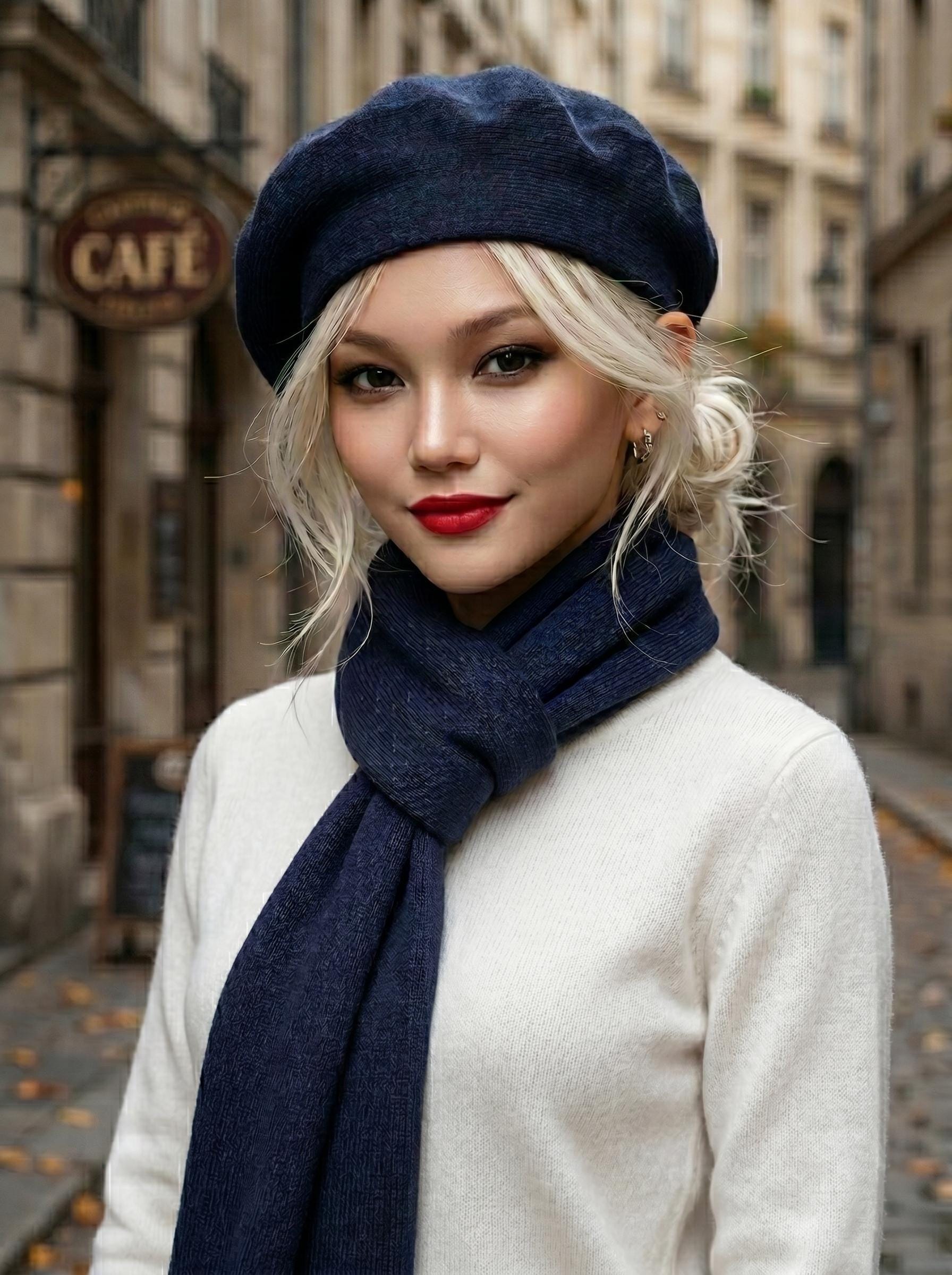 Black Beret Hat Scarf Set for Women, Beret, Scarf, Tam, French