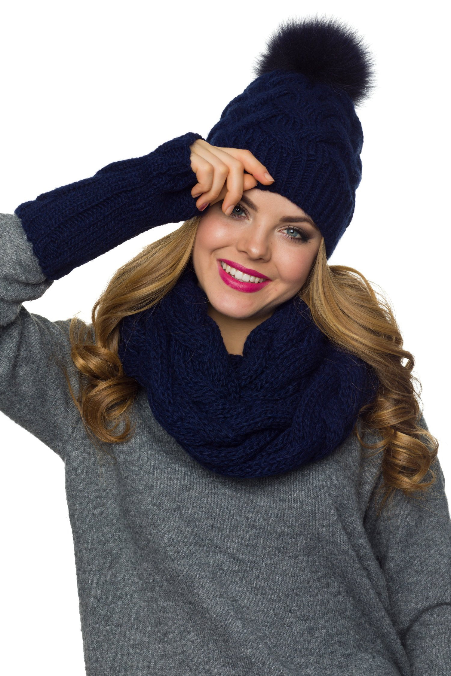 Hat Scarf Gloves Pom pom hat Infinity Scarf Mittens Womens Etsy