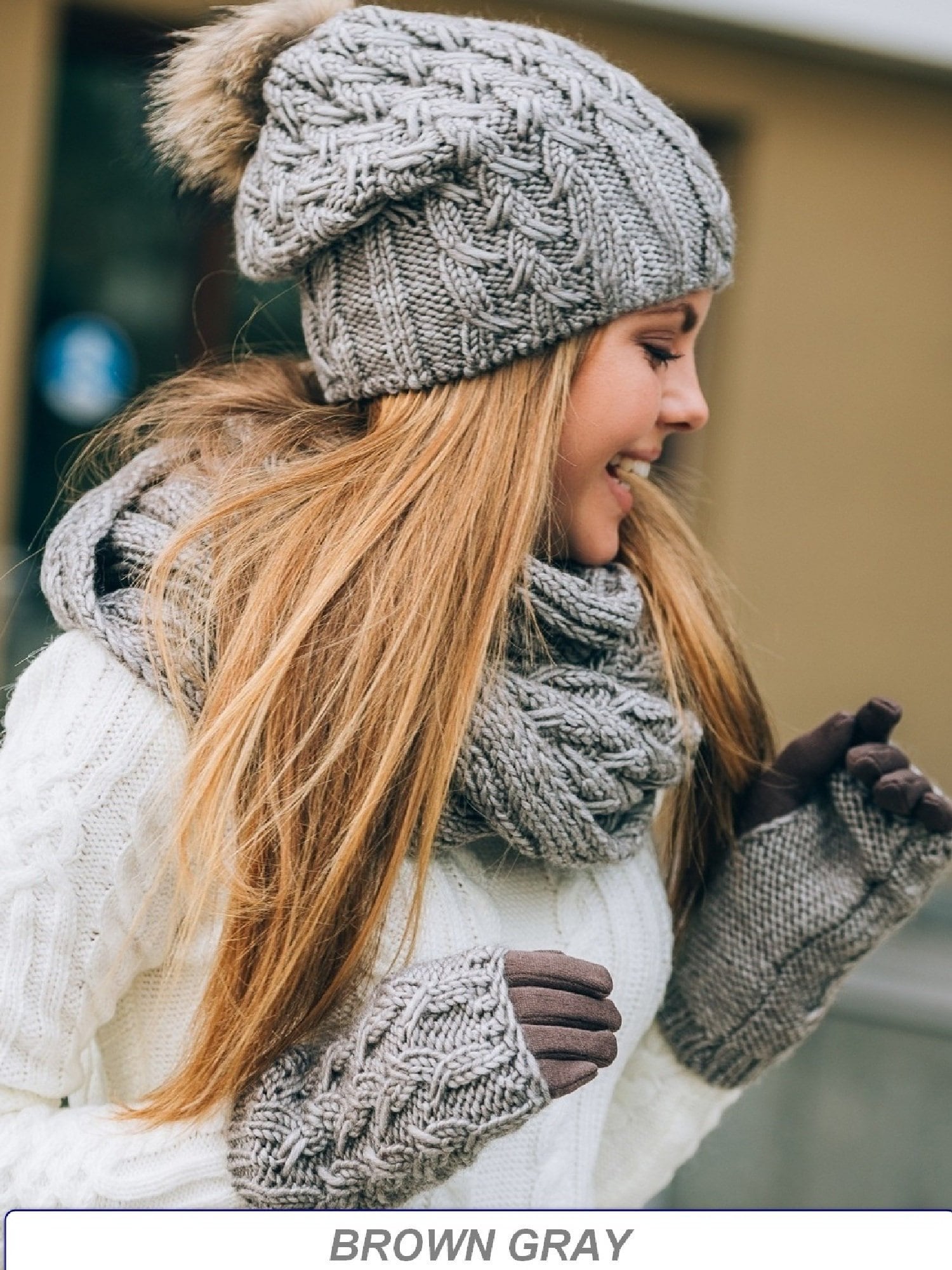 Winter Hat Scarf and Gloves Set-pom Pom Beanie Infinity 