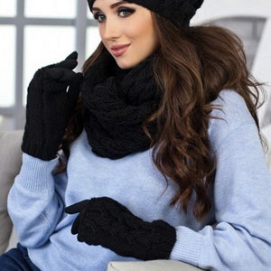Gray Slouchy beanie Fur pom pom hat Beanie Chunky Knit Hat With Fleece Women Winter Hat Christmas Gift Knit Hat Fur Pompom beanie hat image 5
