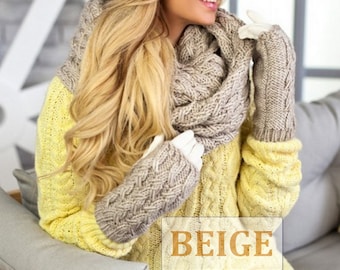 HANXIULIN Muts sjaal handschoenen set beanie dames katoenen beanie muts muts muts met thermische fleece voering wintermuts warm outdoor sport muts satijn mode elegant dames wintersport grof gebreide