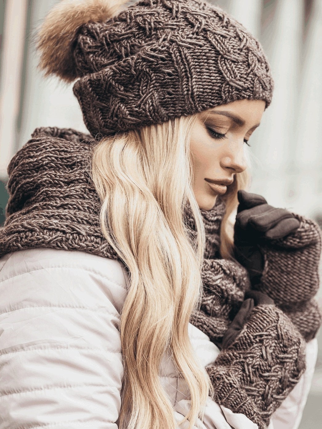 Heatwave Set Invernale Donna – Cappello Con Pompon In Finta Pelliccia E Guanti A Maglia Grossa