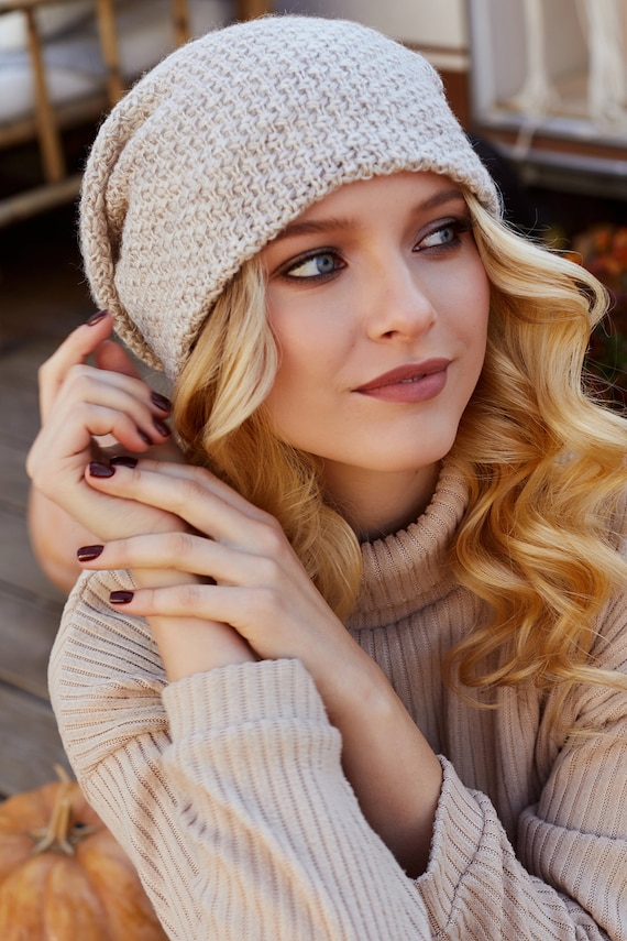 Bonnet slouchy enfant fille, taille 6 / 7 / 8 ans, tricoté main en laine  chunky, accessoire de mode, tricot automne / hiver, - Un grand marché