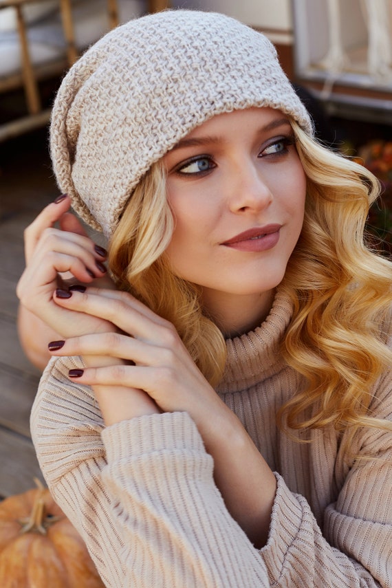 Slouchy Beanie With Cotton Lining | Big Hair Cotton Lined  display picture 1