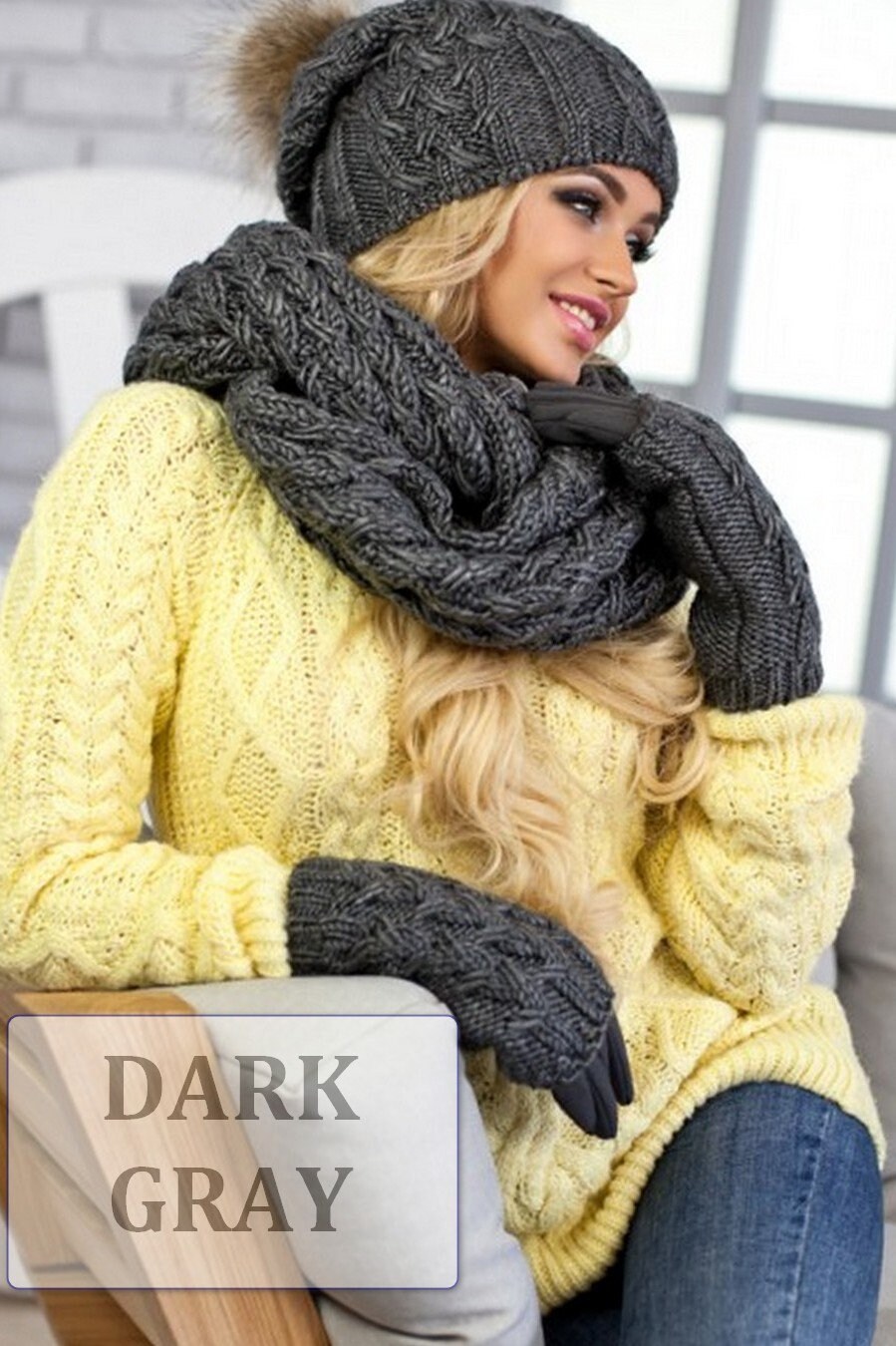 Women's Winter Pom Pom Beanie, Scarf & Gloves Set - Thick Knitted 3-Piece Accessory Set | Acrylic, One Size Fits Most Adults - View #7
