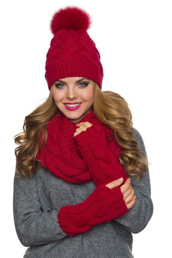 red hat scarf and gloves set