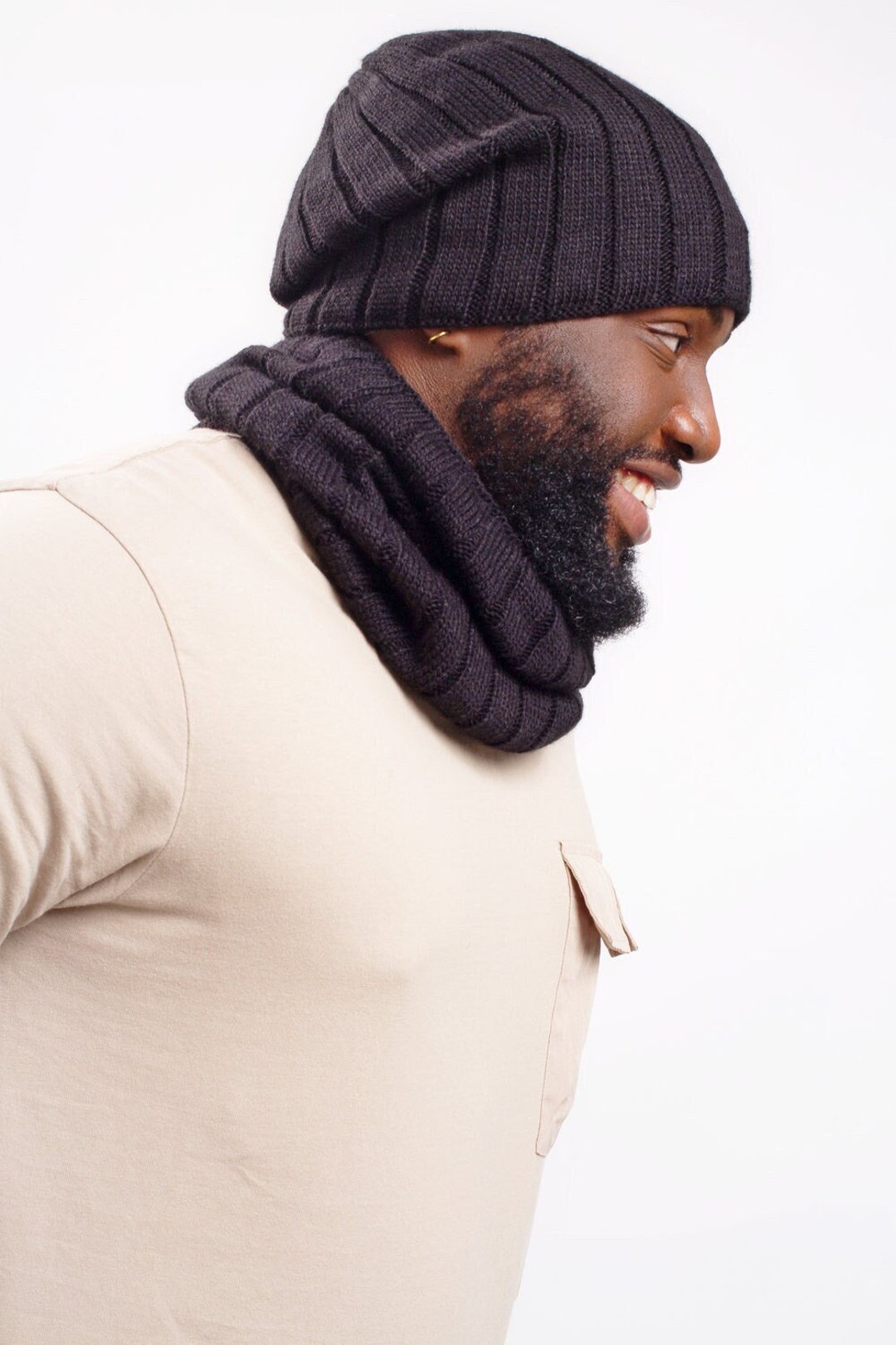 Winter Beanie Hat Scarf Set for Men, Beanie Neck Warmer Set