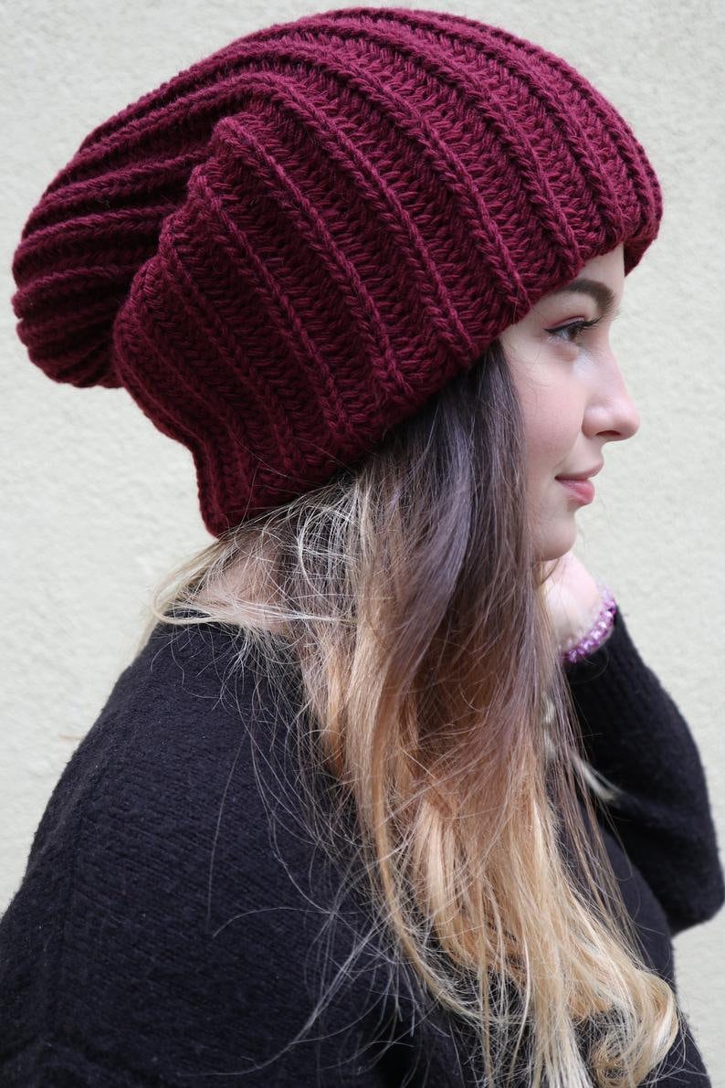 Oversized slouchy beanie Baggy beanie Womens Mens winter hat Etsy