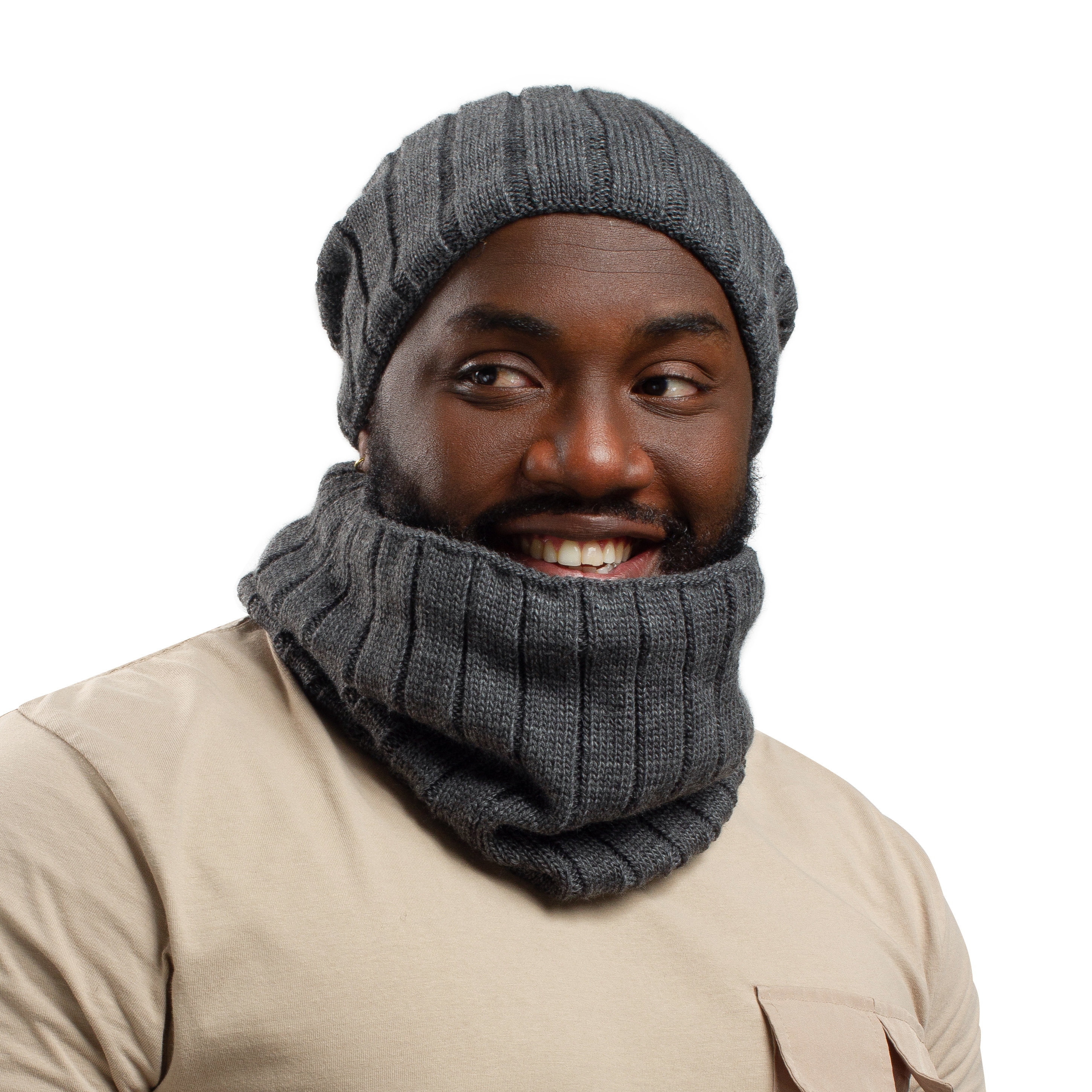 Hat Scarf Set for Men Fleece Lined Warm Knit Slouchy Hat Neck